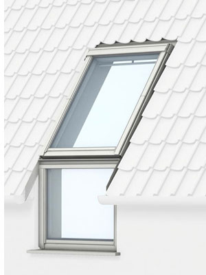 Вертикальні віконні елементи VELUX VFE (виготовлений із сосни, вкритої прозорим або білим лаком) і VIU (поліуретанове покриття). 